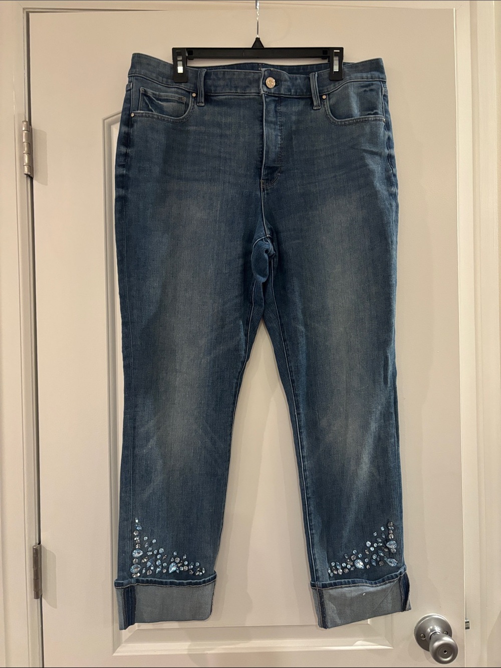 White House Black Market Blue Embellished Cropped Jeans